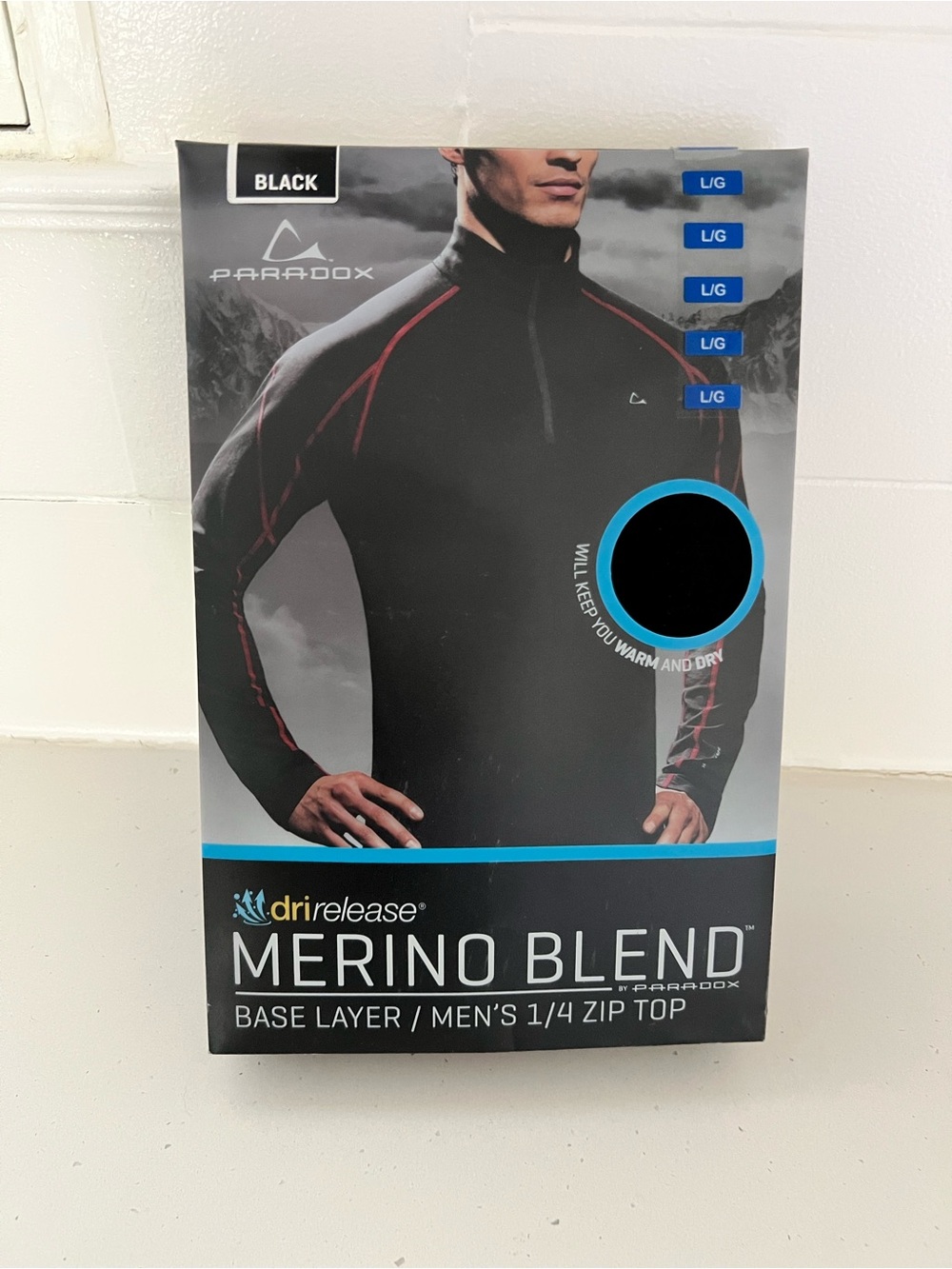 Paradox Men’s L Merino Blend 1/4 Zip Base Layer Black NWT DriRelease